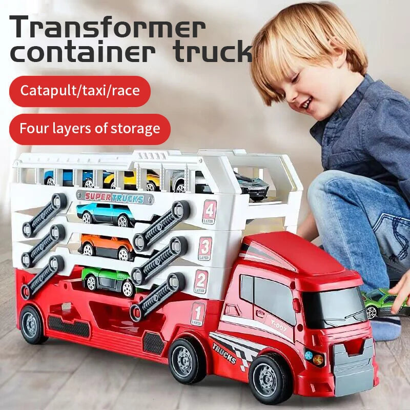 Pop-up container-style truck engineering vehicle, racing toy, children's toy push-pull vehicle equipped with 6 alloy wheels, Chi