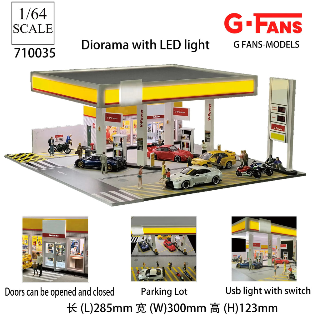GFans 1/64 Scale Car Garage Miniatures Model Car Parking Lot Diecast Scene Display Vehicle Scene Toy Background Collection