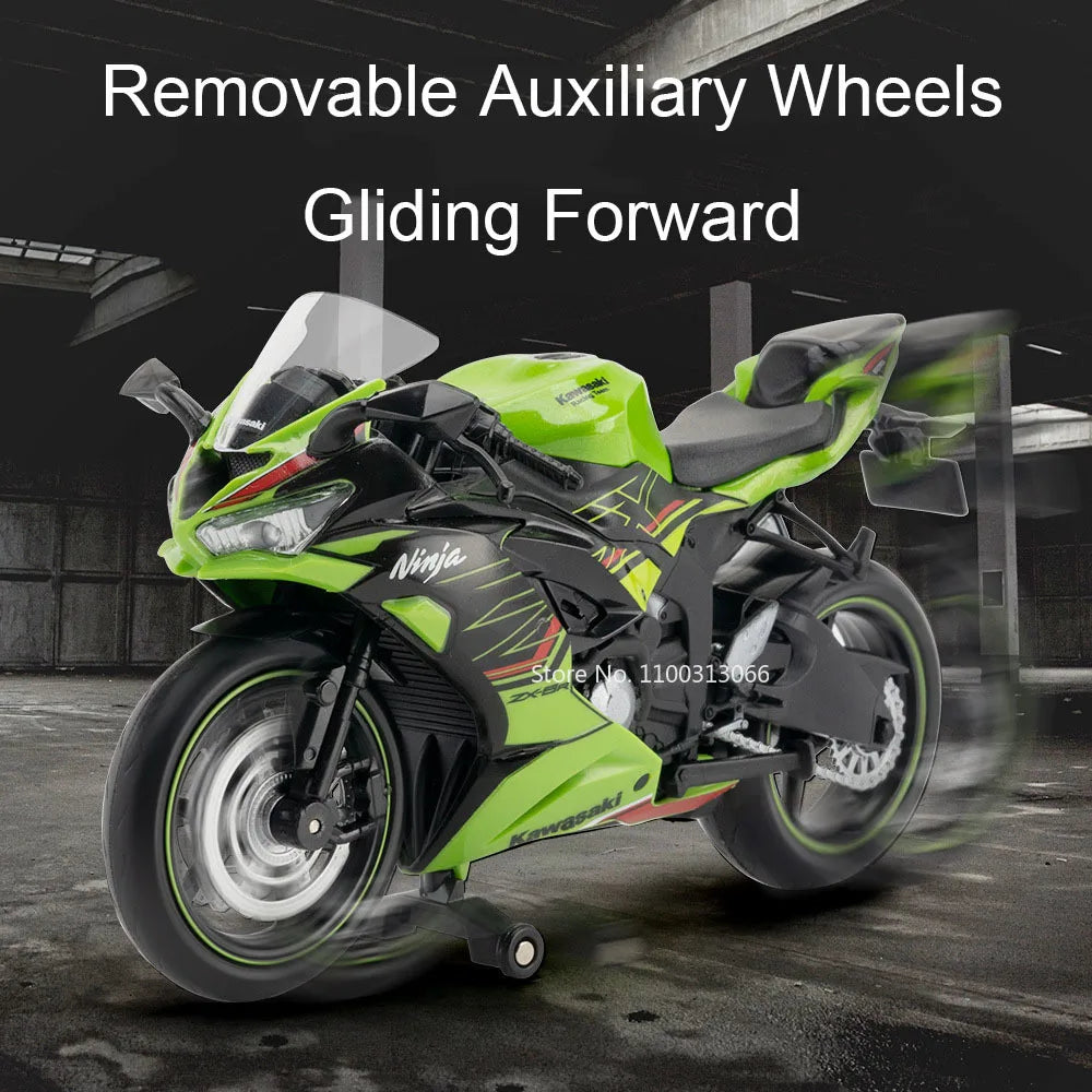 1:12 Kawasaki NIJIA ZX-6R Motorcycle Alloy Model Cars Toys Rubber Tires Wheel Shock Absorpoon Vehicle for Children Festival Gift