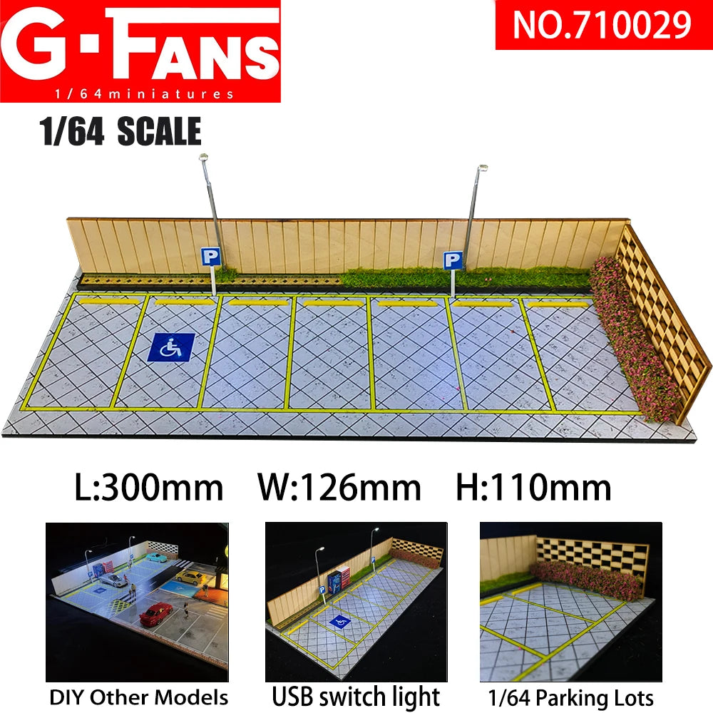 G Fans 1/64 Scale Car Garage Miniatures Model Car Parking Lot Diecast Scene Display Vehicle Scene Toy Background Collection