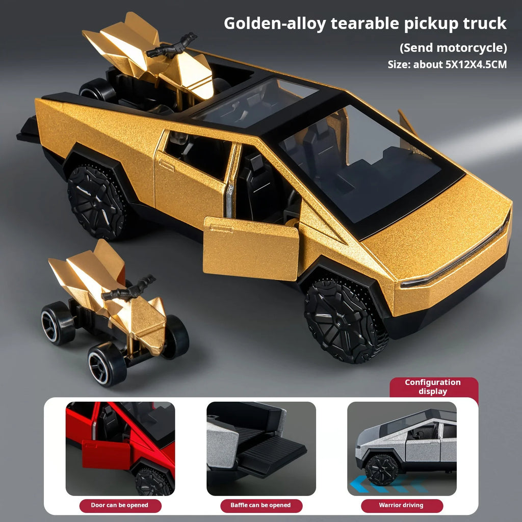 1:36 Cybertruck Toys Off Road Vehicle Die Cast Model Car Beach Motorcycle Hobby Collectible Birthday Gift