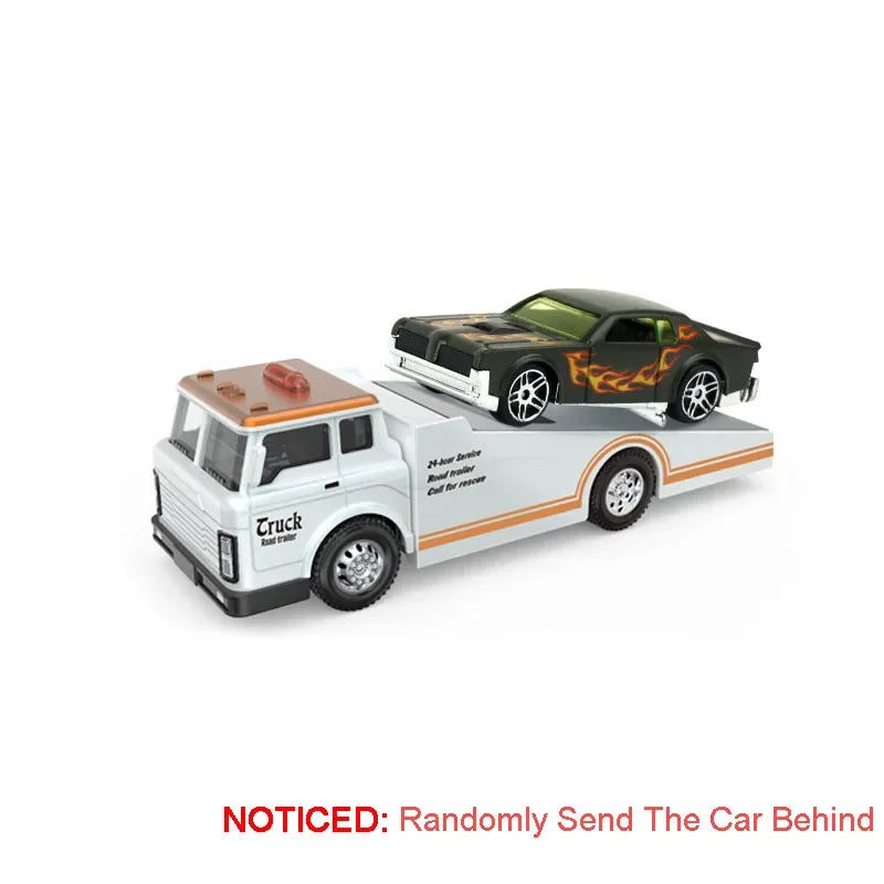 Scale 1:64 Container Alloy Trailer Model Toy Car Diecast Metal Movable Joint Pull Back Rescue Engineering Vehicles Gifts for Kid