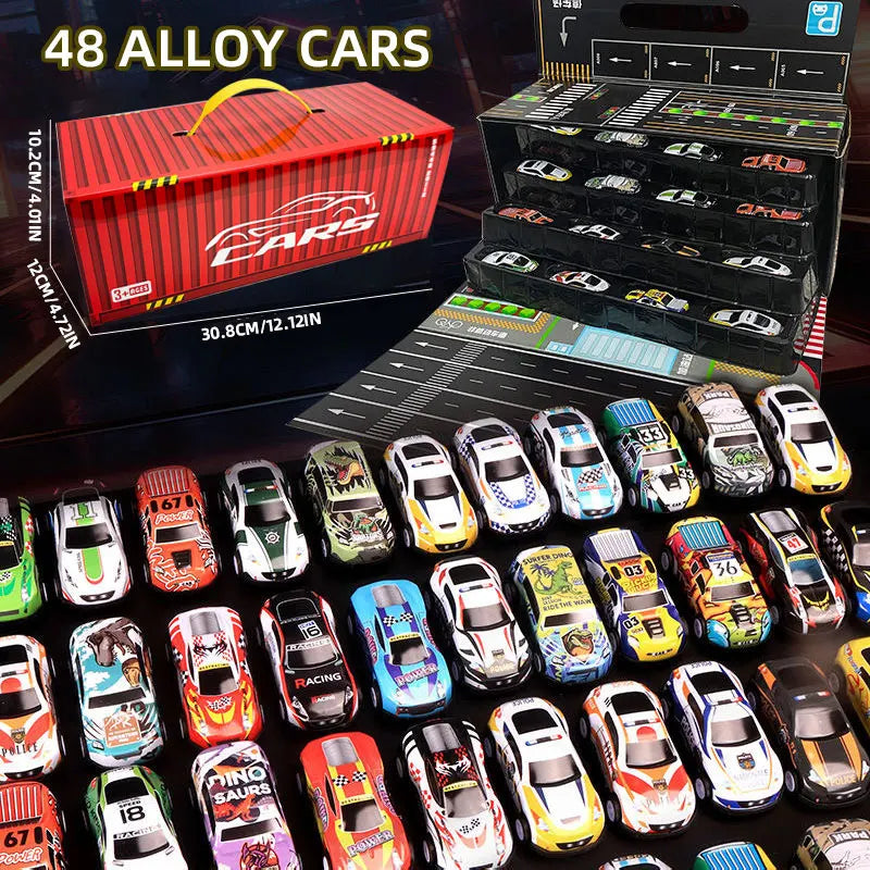 Gift Box Version: 48-Piece Alloy Car Set, Children's Toy Car, Tin Car, Racing Model, Classic Car Model, Christmas Gift