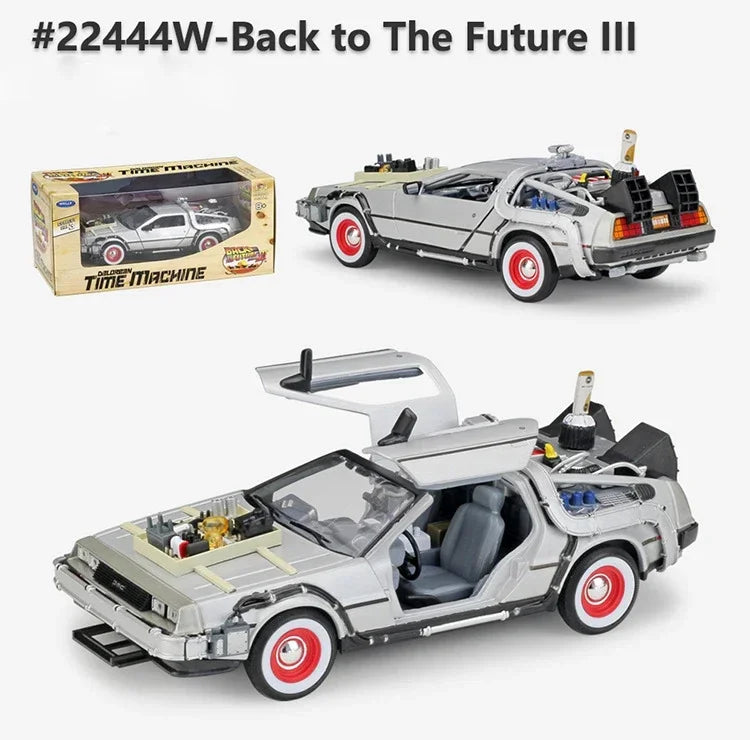 WELLY Diecast 1:24 Scale Model Car Toy Delorean For Movie Back to The Future Part 1/2/3 DMC-12 Metal Alloy Toy Car For Kids Gift