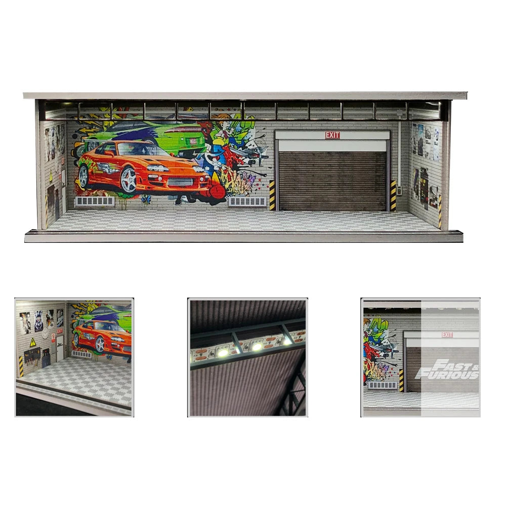 GFans 1/64 Scale Car Garage Miniatures Model Car Parking Lot Diecast Scene Display Vehicle Scene Toy Background Collection