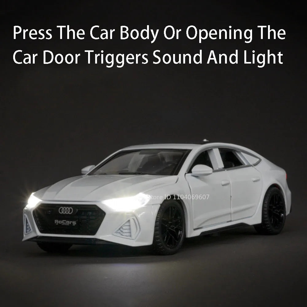 1:32 RS7 Sportback Miniature Model Toy Cars Alloy Diecast 6 Doors Opened with Pull Back Rubber Tires Ornament Vehicle Toys Gifts