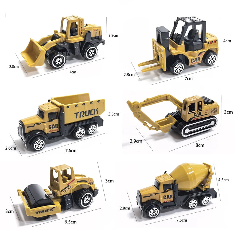 6pcs/Set Alloy Crane Truck Car Parking Lot Toys Engineering Vehicle Tractor Excavator Construction Set for Boys Birthday Gift