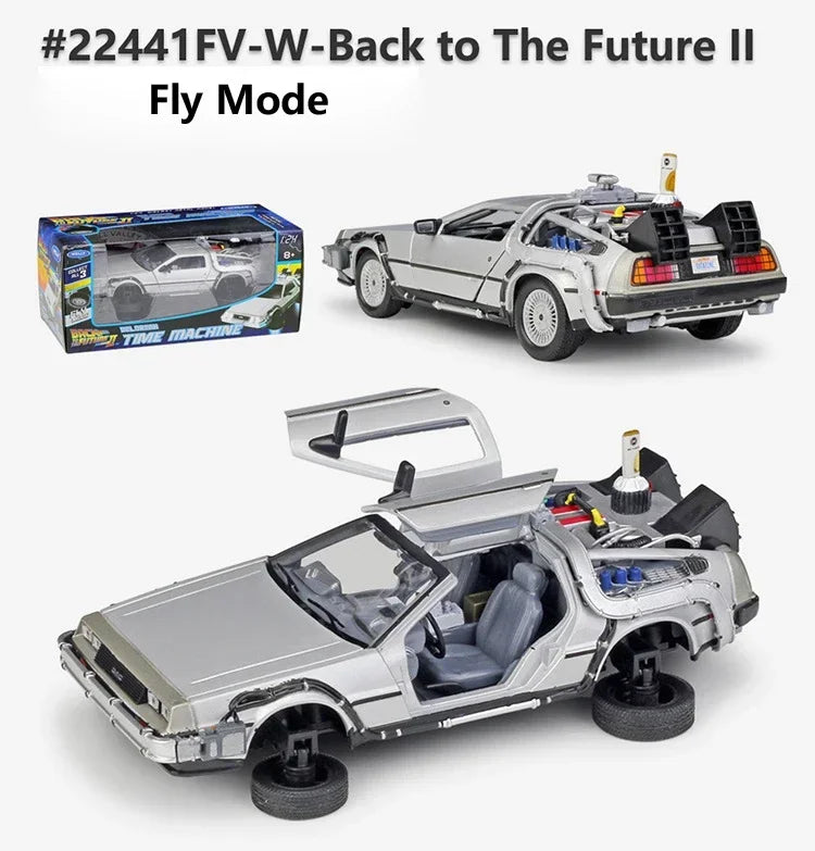 WELLY Diecast 1:24 Scale Model Car Toy Delorean For Movie Back to The Future Part 1/2/3 DMC-12 Metal Alloy Toy Car For Kids Gift
