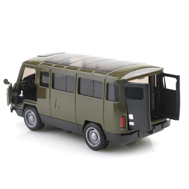 (Bagged) 1/36 Scale Replica UAZ-452 Three-Door Vintage Pullback Van, Die-Cast Metal, Boy's Toy, Self-Developed Simulation.
