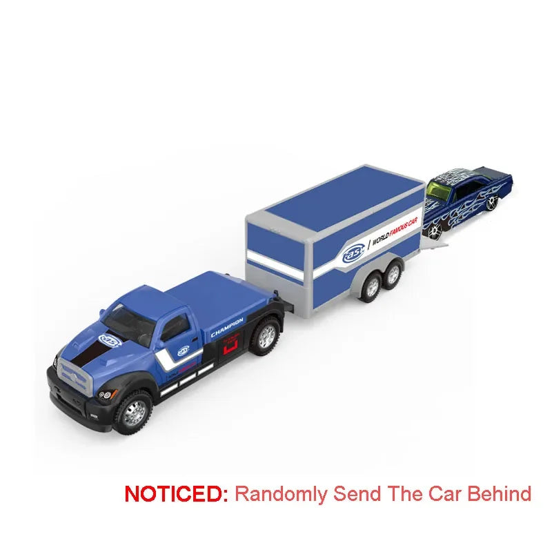 Scale 1:64 Container Alloy Trailer Model Toy Car Diecast Metal Movable Joint Pull Back Rescue Engineering Vehicles Gifts for Kid