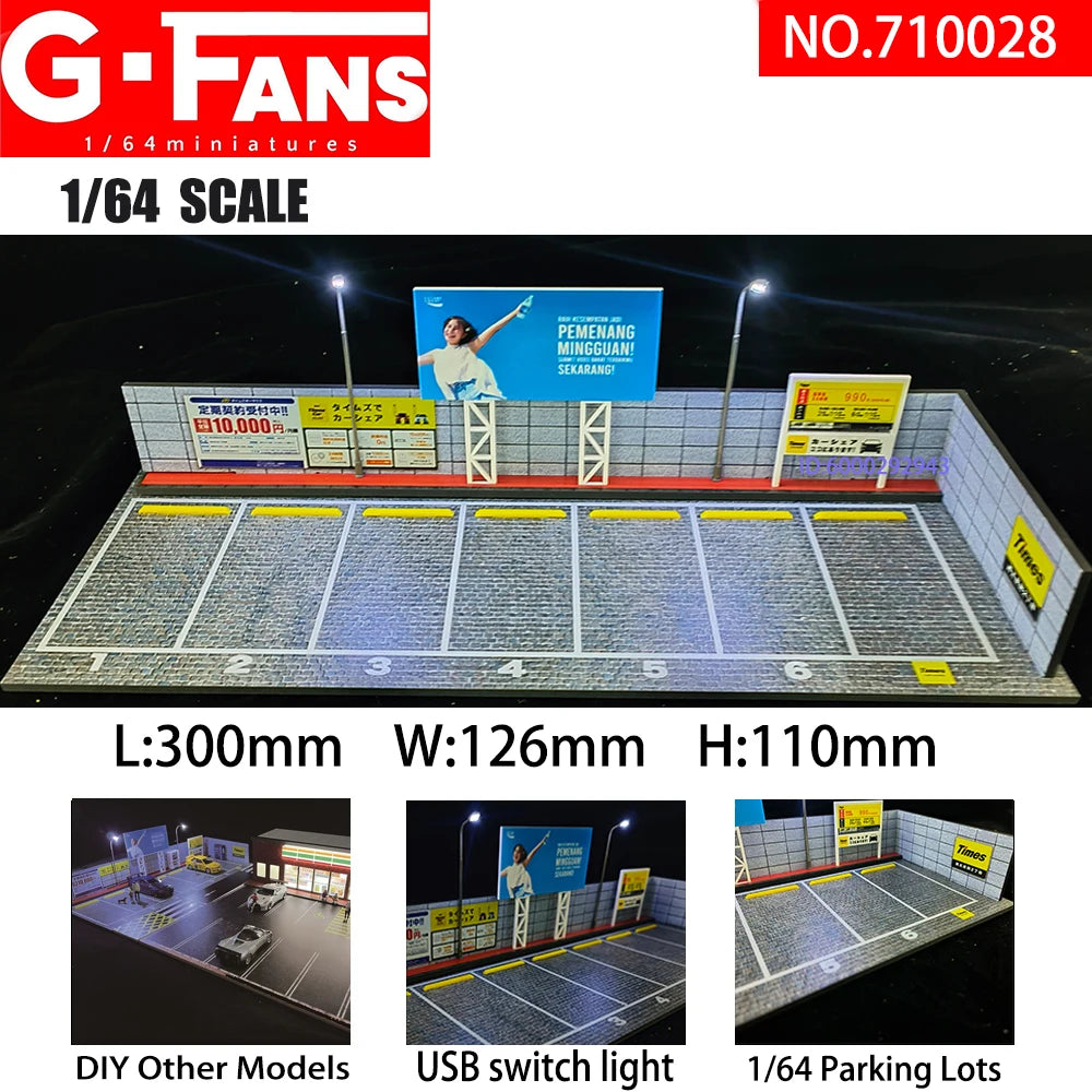 G Fans 1/64 Scale Car Garage Miniatures Model Car Parking Lot Diecast Scene Display Vehicle Scene Toy Background Collection