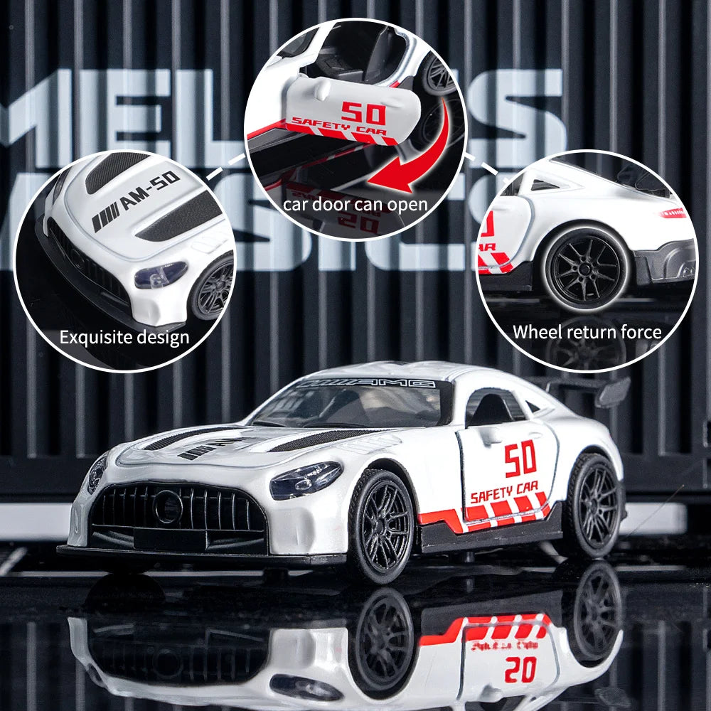 AMG Diecast Car Model, Alloy Sports Car Decor, White Collectible Vehicle with Openable Doors, Premium Ornament for Car Fans