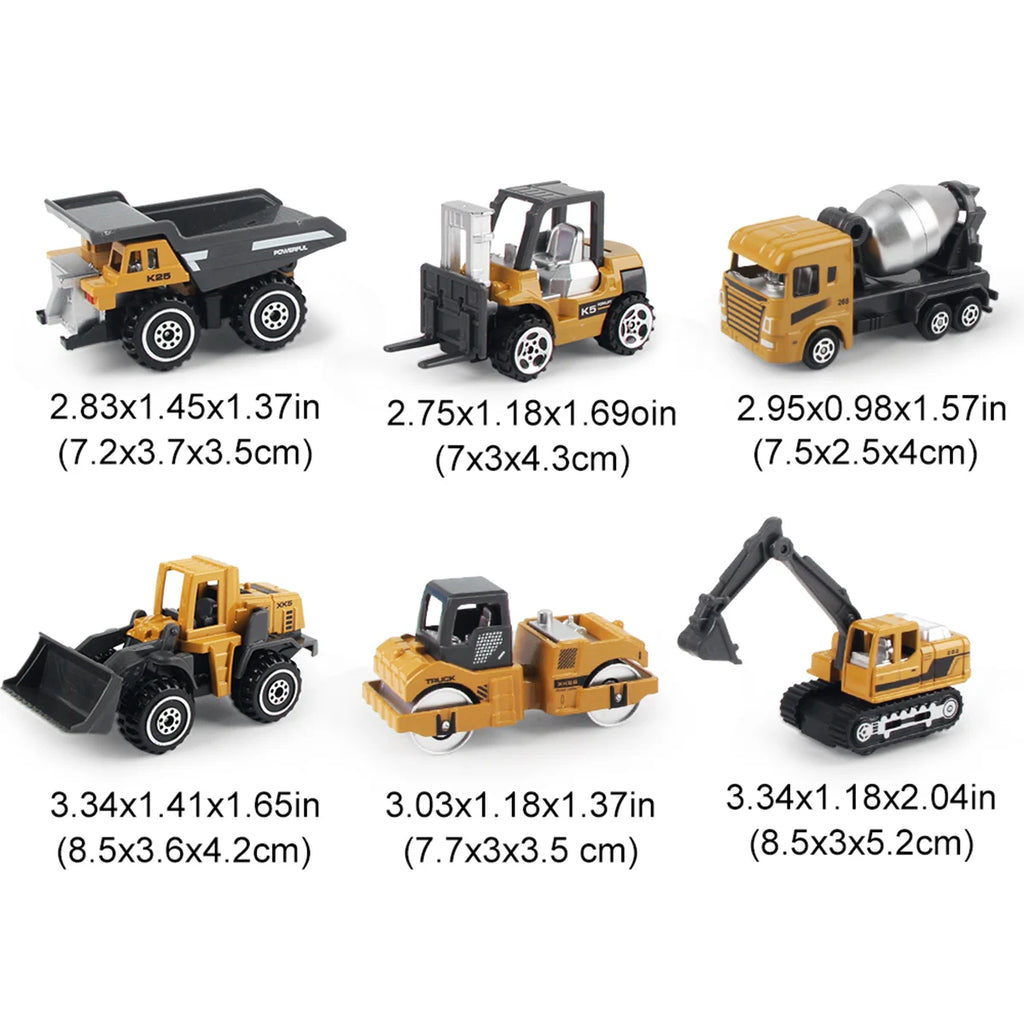 6pcs/set Alloy Engineering Truck Toy Car Classic Construction Model Vehicle Loader Tractor Excavator Toys for Boys Gifts