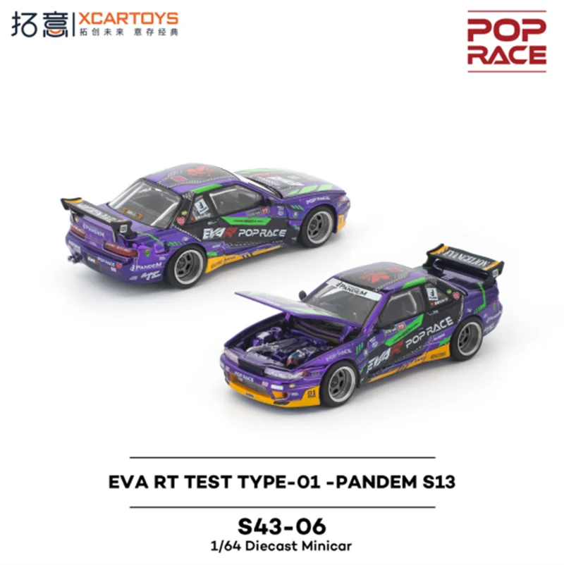 Xcartoys x Pop Race 1:64 EVA RT TYPE-08 087X PANDEM S13 SINGER SKYLINE GTR V8 DRIFT Diecast Model Car