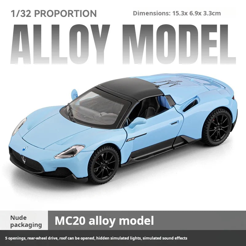 1:32 Maserati MC20 Model Exquisite Alloy Simulation Convertible Super Car Collection Gift Desktop Decoration Light & Sound