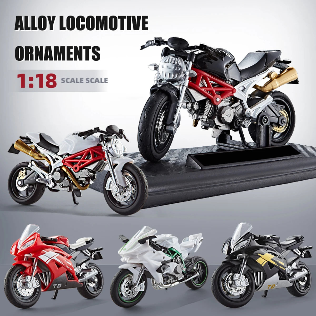 Model Diecast Motocycle Toys Ornament, 1:18/1:36 Car Rotating Rubber Rires Desktop Ornament Gifts