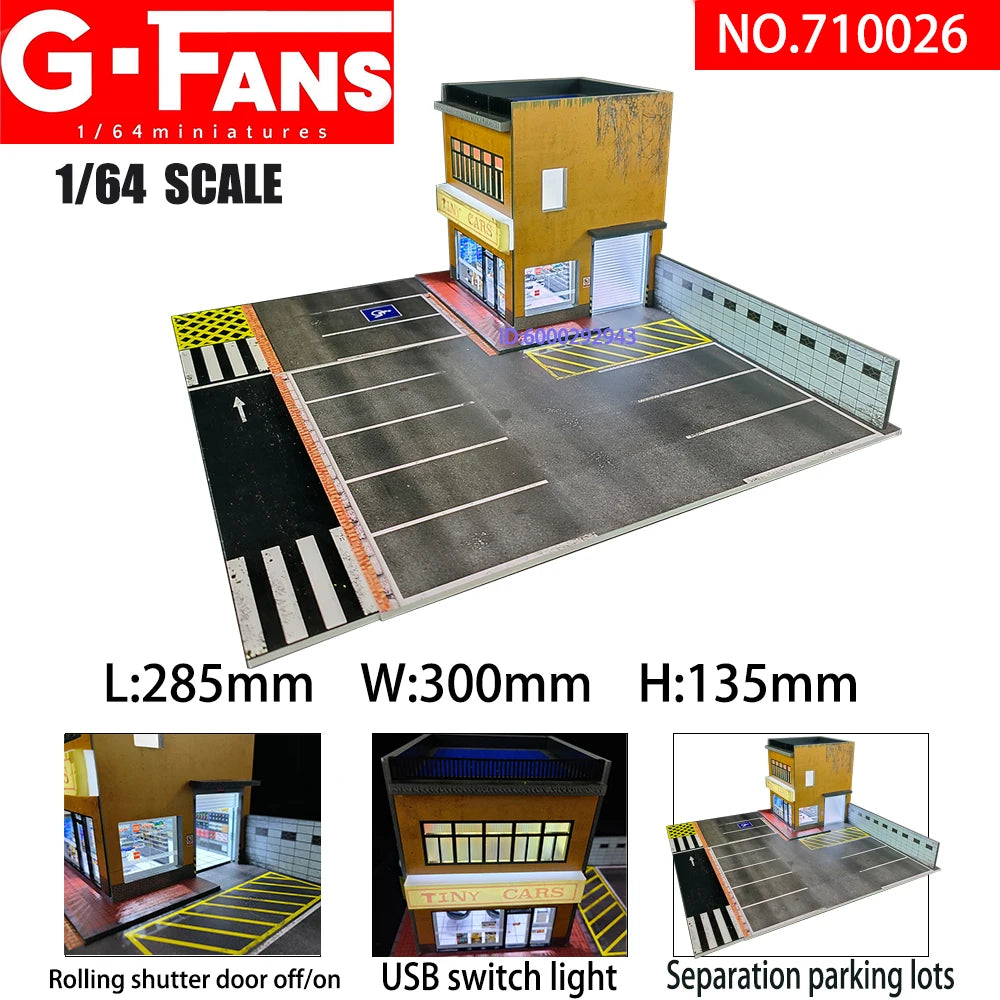 G Fans 1/64 Scale Car Garage Miniatures Model Car Parking Lot Diecast Scene Display Vehicle Scene Toy Background Collection