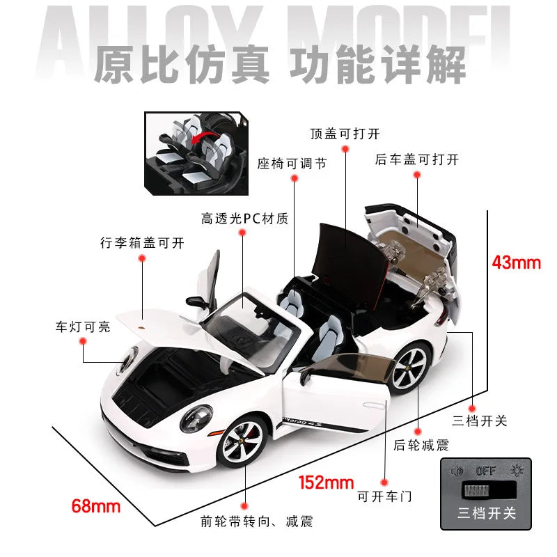1:32 911 Targa 4S Sports Car Alloy Car Model Simulated Children's Toy Collection Ornaments for Boys Gifts