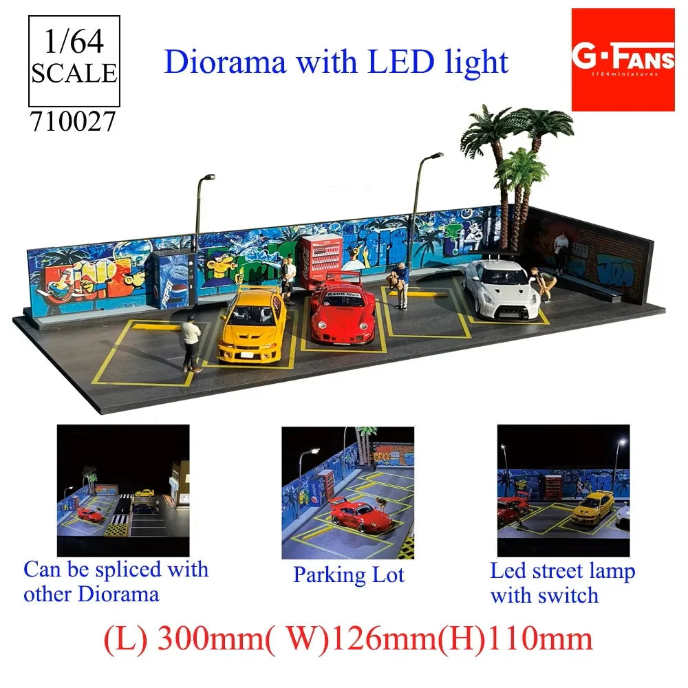 GFans 1/64 Scale Car Garage Miniatures Model Car Parking Lot Diecast Scene Display Vehicle Scene Toy Background Collection