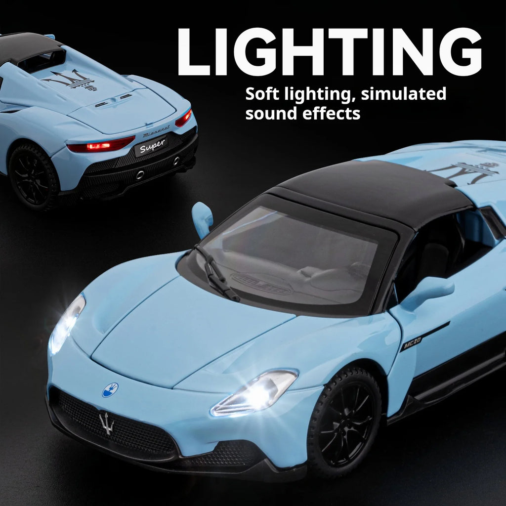 1:32 Maserati MC20 Model Exquisite Alloy Simulation Convertible Super Car Collection Gift Desktop Decoration Light & Sound