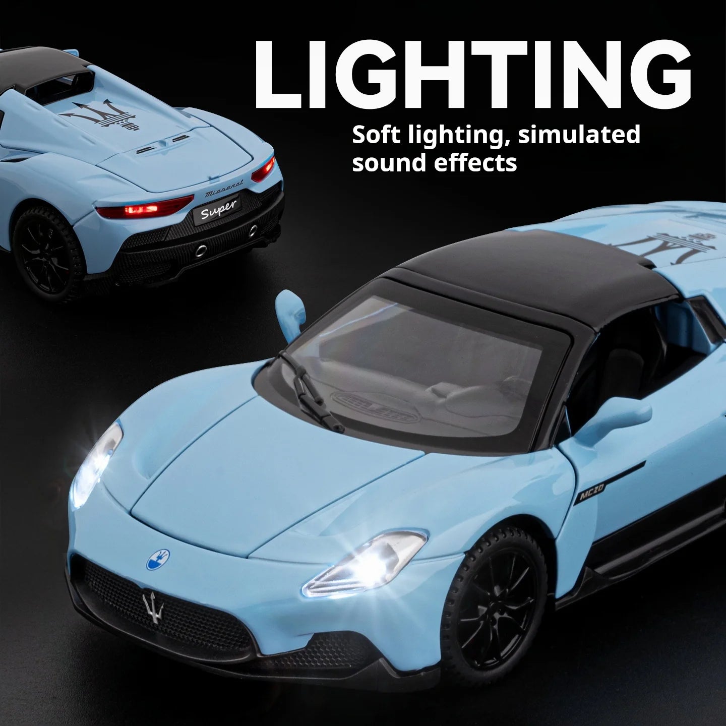 1:32 Maserati MC20 Model Exquisite Alloy Simulation Convertible Super Car Collection Gift Desktop Decoration Light & Sound