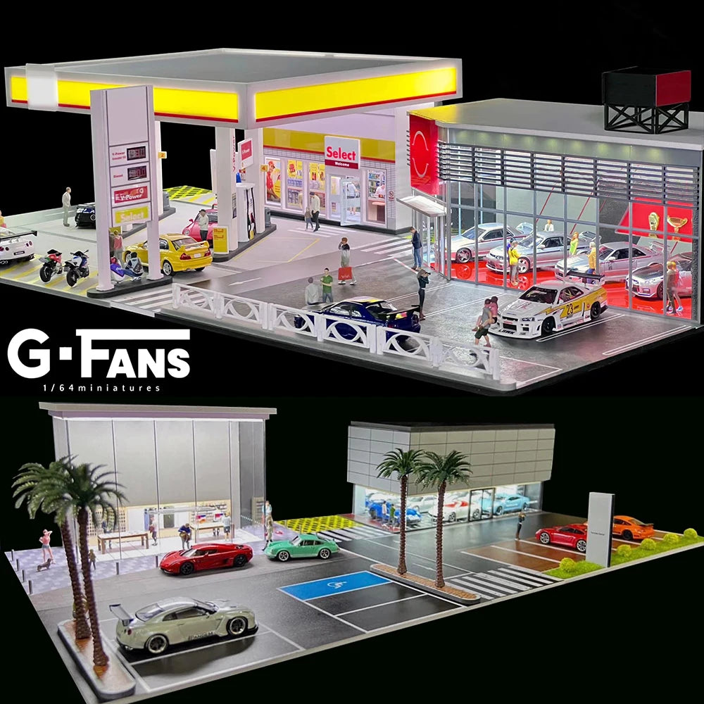 GFans 1/64 Scale Car Garage Miniatures Model Car Parking Lot Diecast Scene Display Vehicle Scene Toy Background Collection
