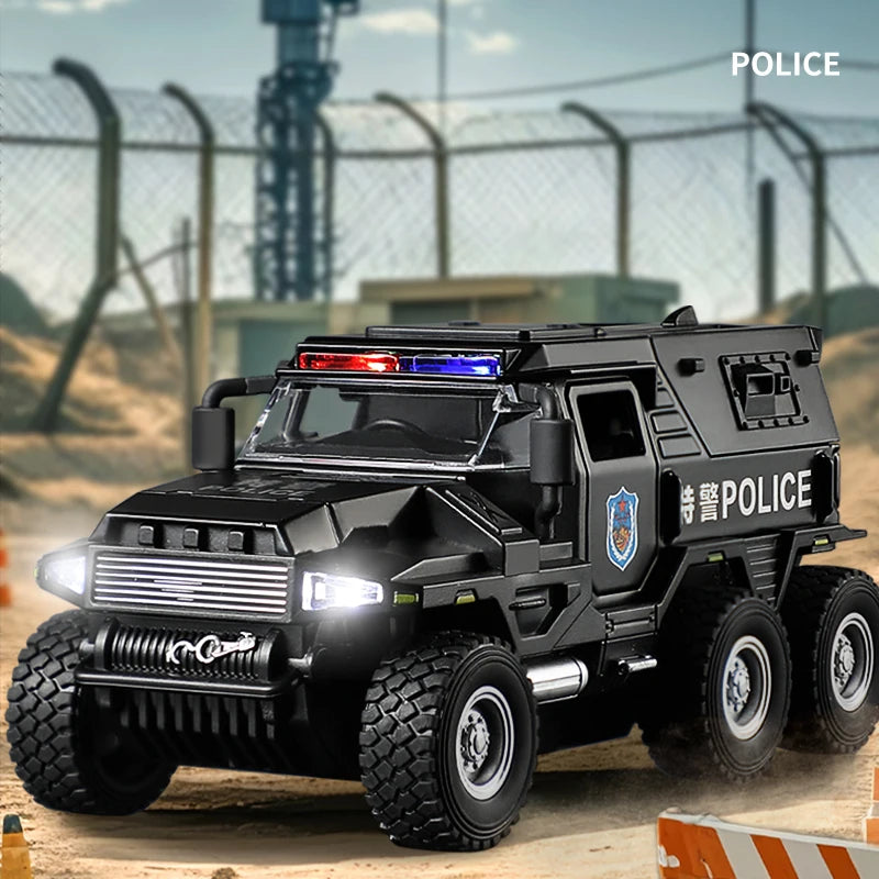 1:32 SWAT City Police Truck Model Diecast Play Off-road Vehicle Sound and Light Sport Car Toys for Children Collection Gifts