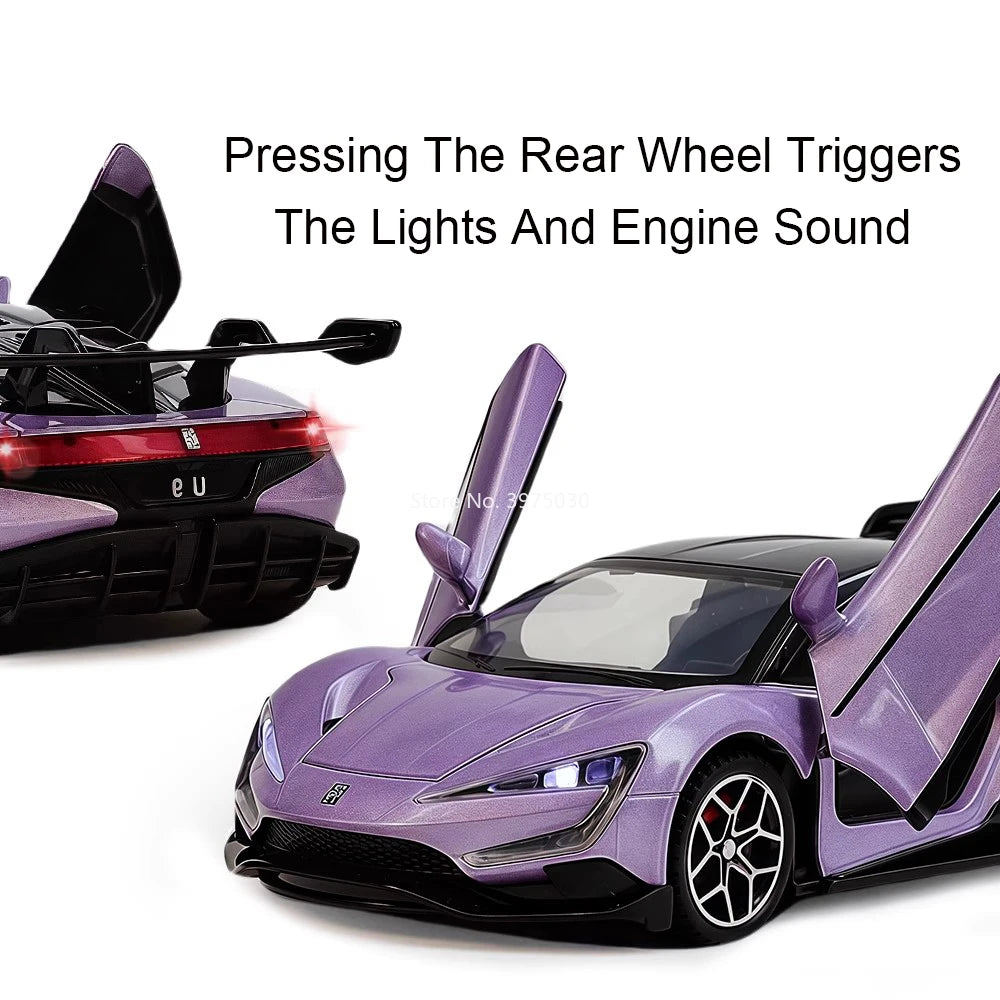 1:32 Alloy Diecast BYD YANGWANG U9 Toys Cars Miniature Model with Light Music Supercar 4 Doors Opened Vehicle Boys Perfect Gifts