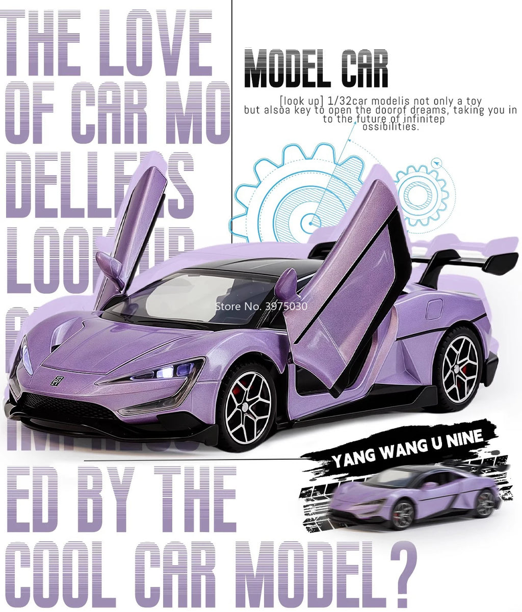 1:32 Alloy Diecast BYD YANGWANG U9 Toys Cars Miniature Model with Light Music Supercar 4 Doors Opened Vehicle Boys Perfect Gifts