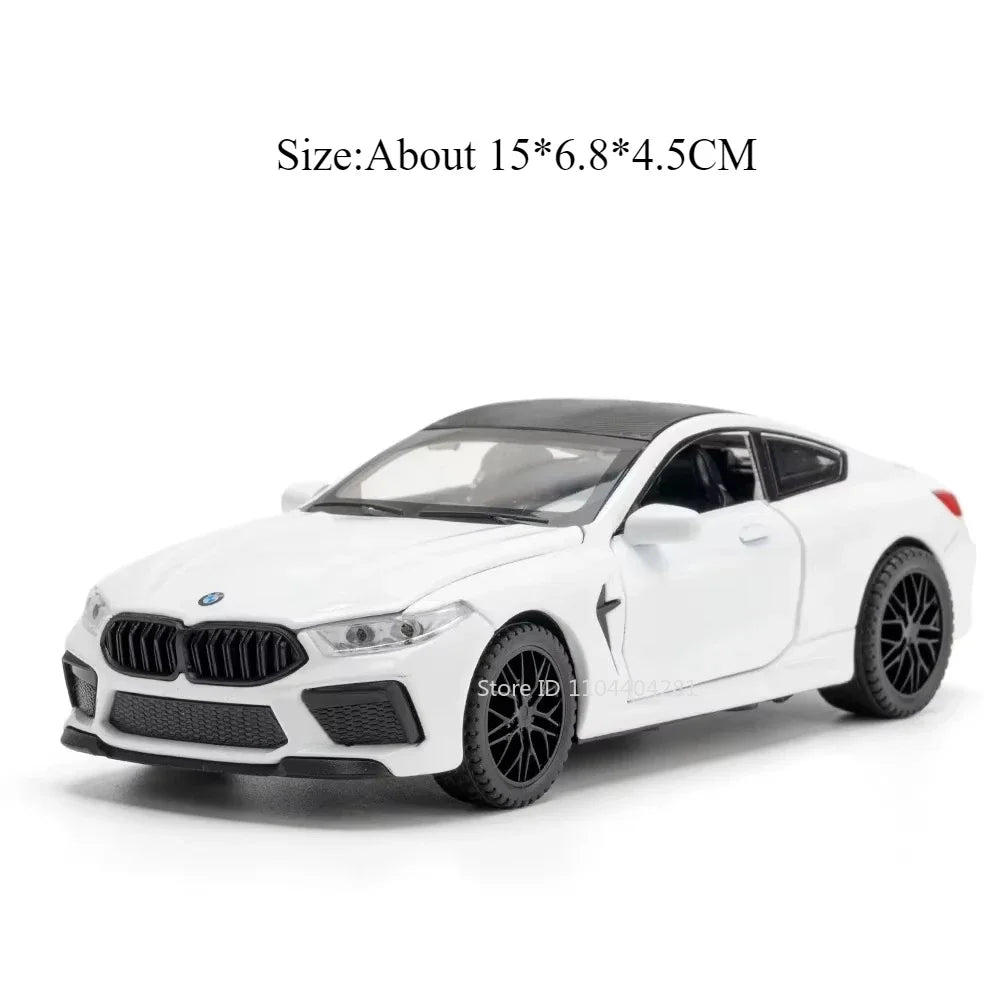 1:32 X5 M8 Alloy Models Toys Diecast Cars 6 Doors Opened with Sound Light Pull Back Rubber Tires Miniature Vehices Holiday Gifts