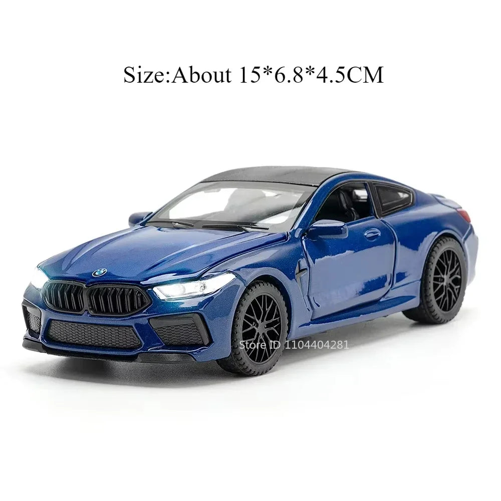 1:32 X5 M8 Alloy Models Toys Diecast Cars 6 Doors Opened with Sound Light Pull Back Rubber Tires Miniature Vehices Holiday Gifts