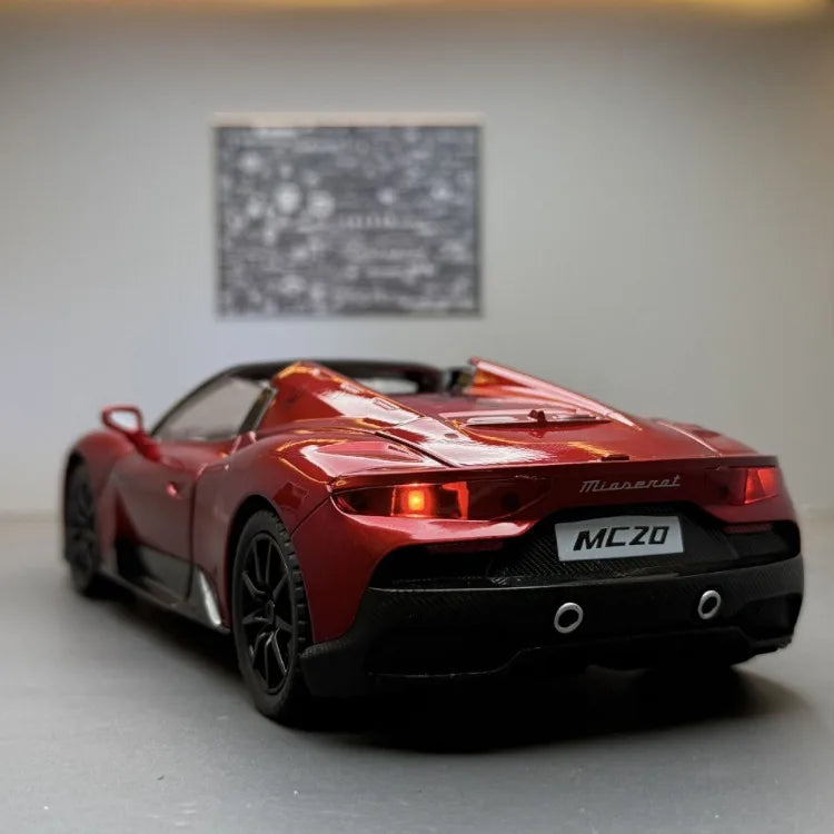 Diecast Alloy 1:24 Maser MC20 Convertible Supercar Model with Sound and Light Pull Back Children's Toy Vehicle Ornaments Gift