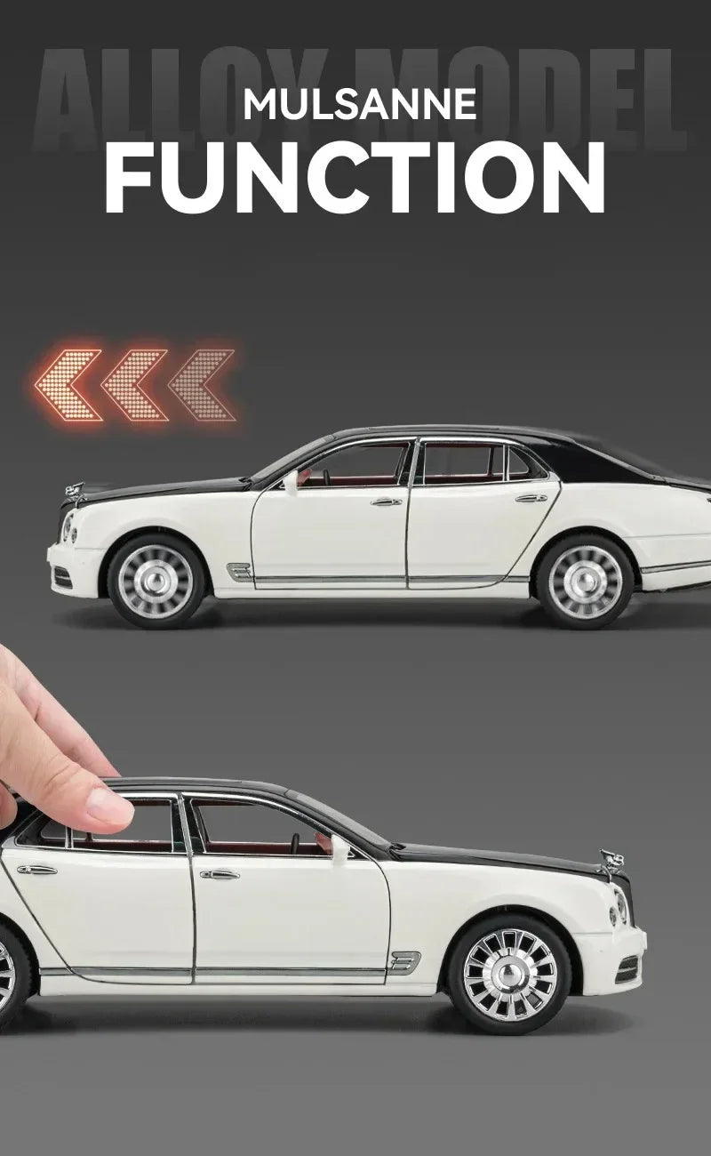 Diecast 1:24 Scale Bentley Mulsanne Alloy Model Car Collection Vehicle Simulation Sound & Light Metal Toy Car Toy For Kids Gift