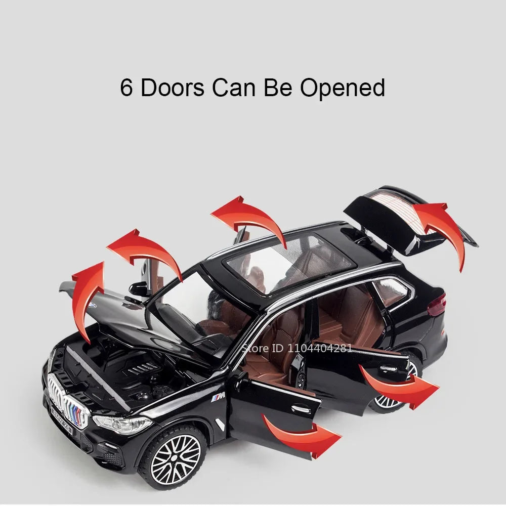 1:32 X5 M8 Alloy Models Toys Diecast Cars 6 Doors Opened with Sound Light Pull Back Rubber Tires Miniature Vehices Holiday Gifts