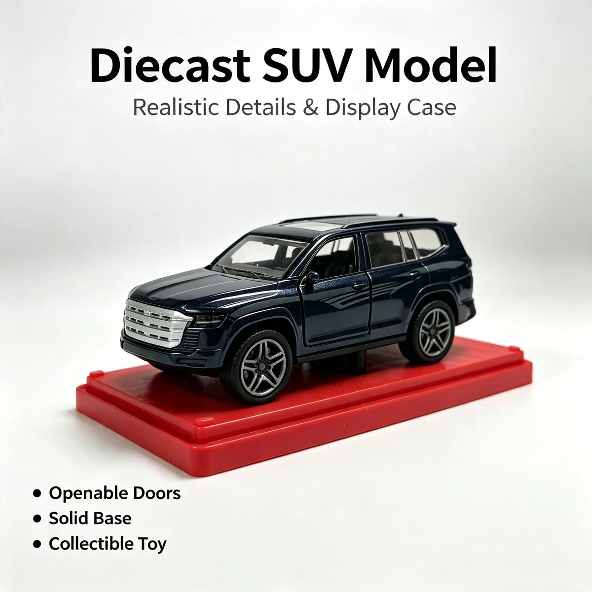 1:32 Die-cast Alloy SUV Model Car with Stackable Display Case, Openable Doors, Pull Back Action, Collectible Vehicle Toy