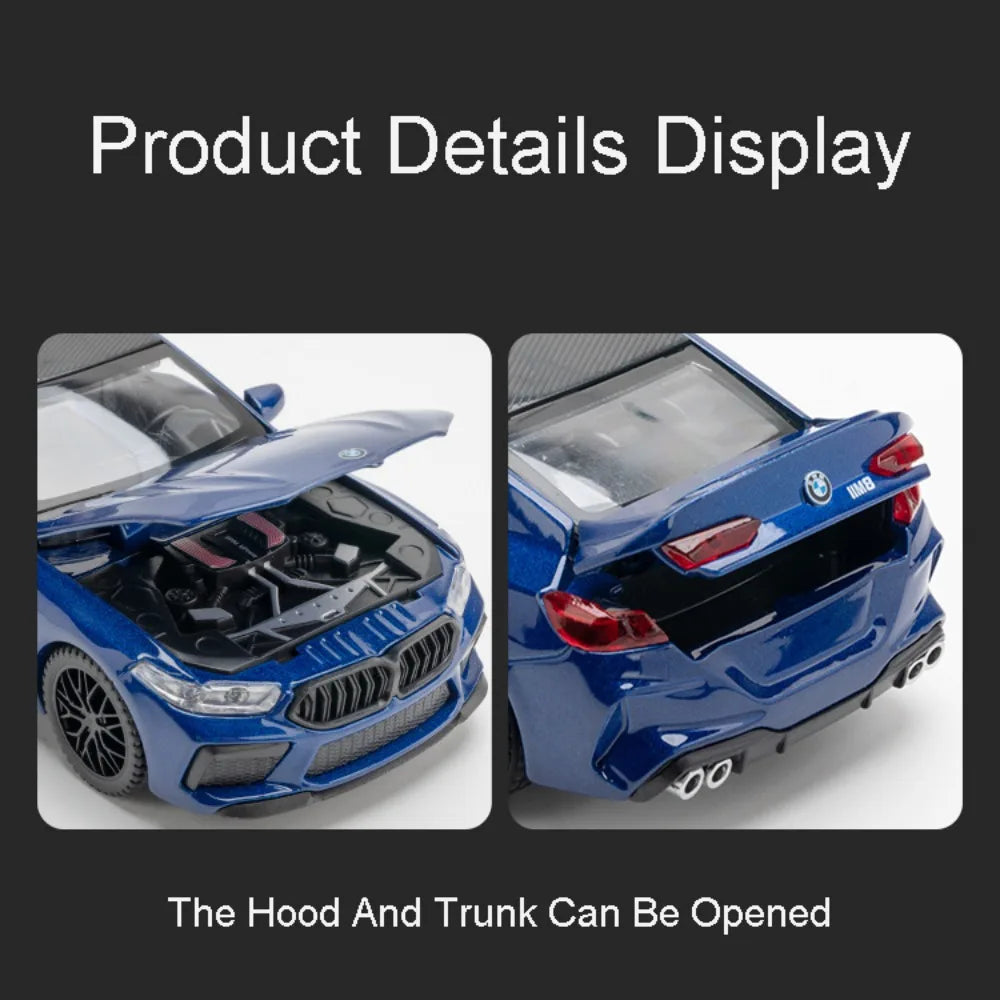 1:32 X5 M8 Alloy Models Toys Diecast Cars 6 Doors Opened with Sound Light Pull Back Rubber Tires Miniature Vehices Holiday Gifts