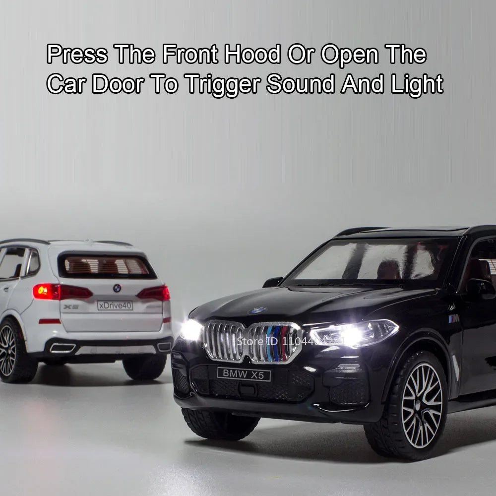 1:32 X5 M8 Alloy Models Toys Diecast Cars 6 Doors Opened with Sound Light Pull Back Rubber Tires Miniature Vehices Holiday Gifts