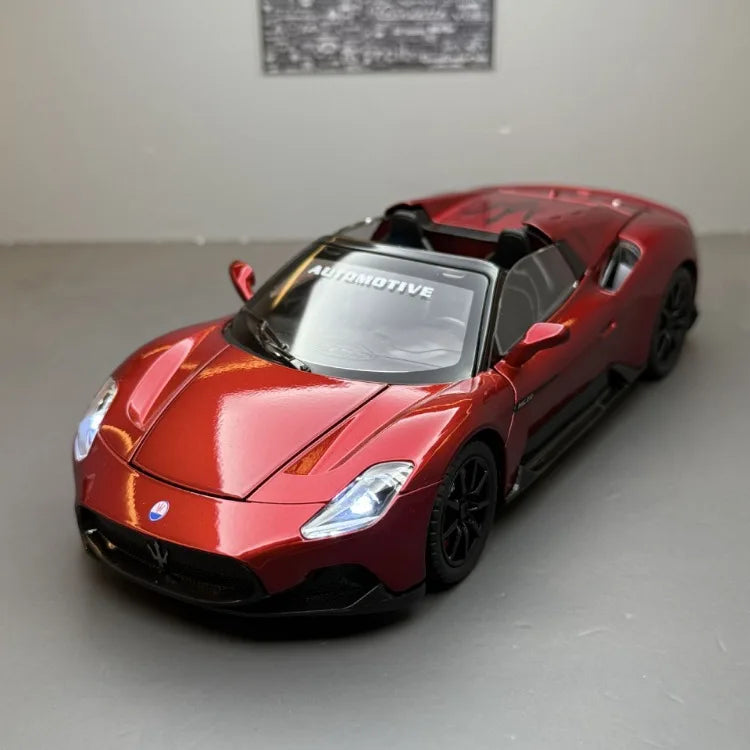 Diecast Alloy 1:24 Maser MC20 Convertible Supercar Model with Sound and Light Pull Back Children's Toy Vehicle Ornaments Gift