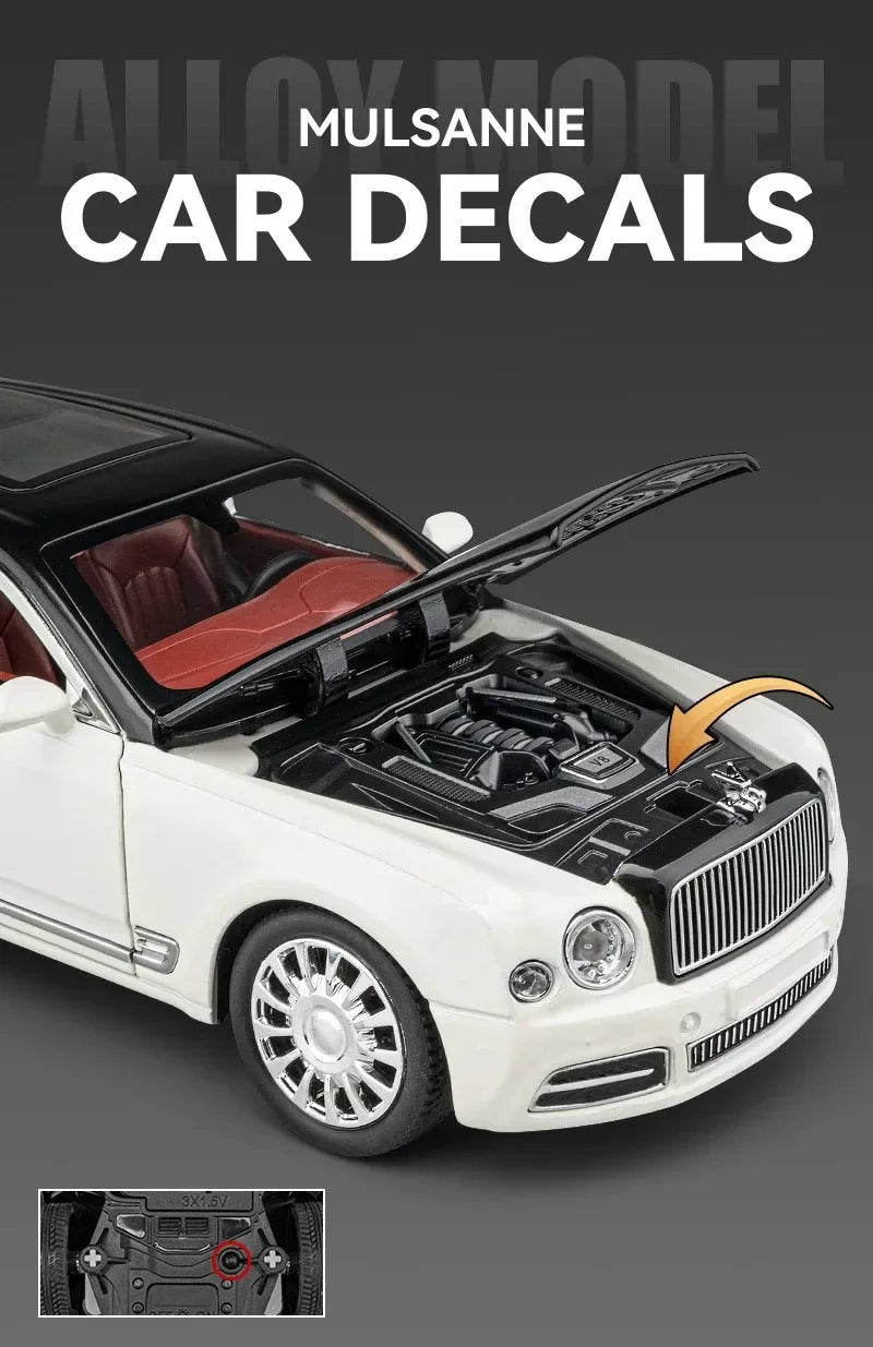Diecast 1:24 Scale Bentley Mulsanne Alloy Model Car Collection Vehicle Simulation Sound & Light Metal Toy Car Toy For Kids Gift