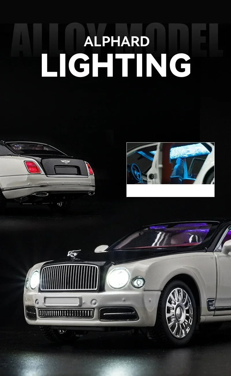 Diecast 1:24 Scale Bentley Mulsanne Alloy Model Car Collection Vehicle Simulation Sound & Light Metal Toy Car Toy For Kids Gift
