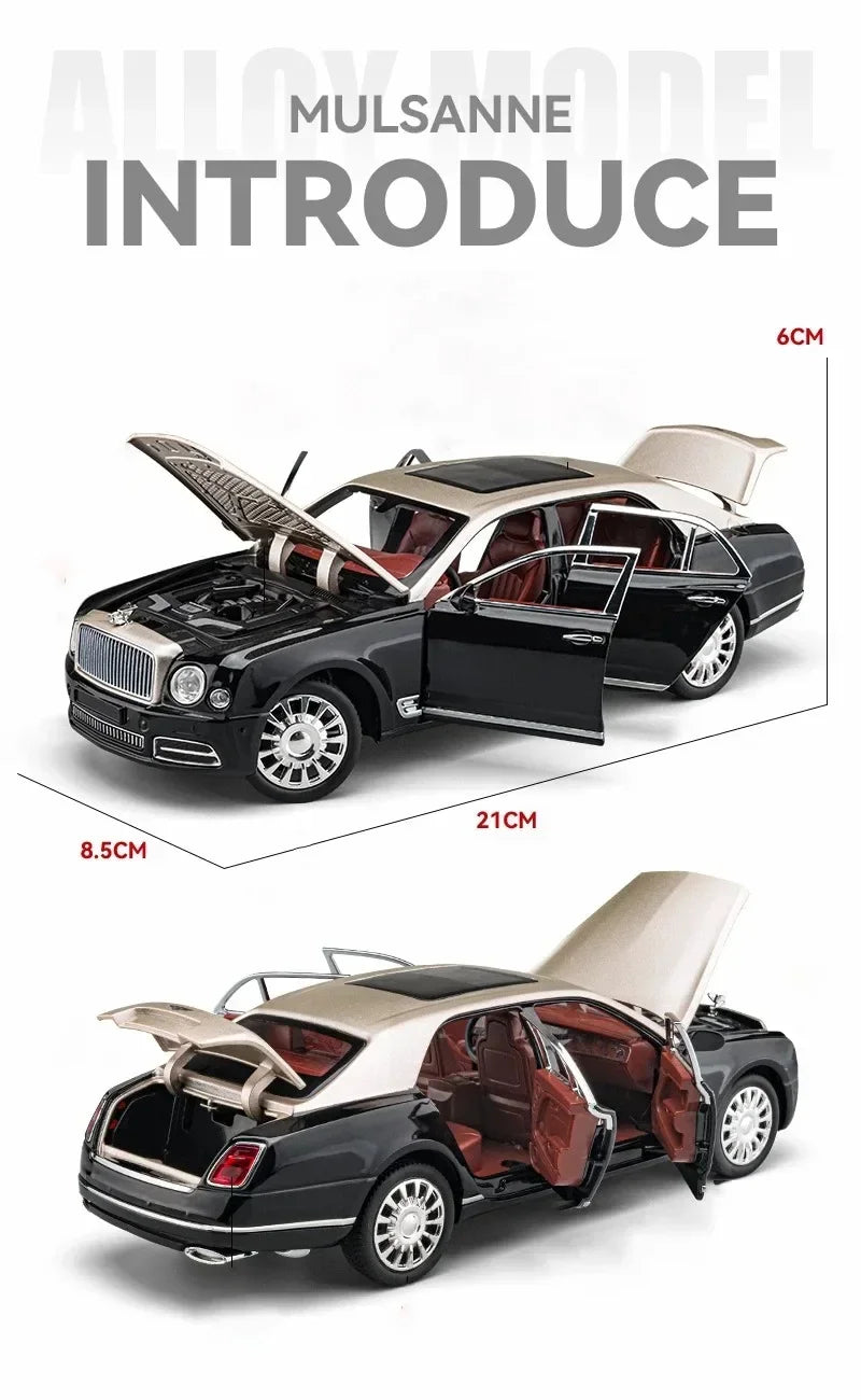 Diecast 1:24 Scale Bentley Mulsanne Alloy Model Car Collection Vehicle Simulation Sound & Light Metal Toy Car Toy For Kids Gift