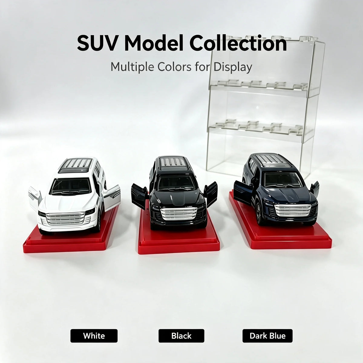 1:32 Die-cast Alloy SUV Model Car with Stackable Display Case, Openable Doors, Pull Back Action, Collectible Vehicle Toy