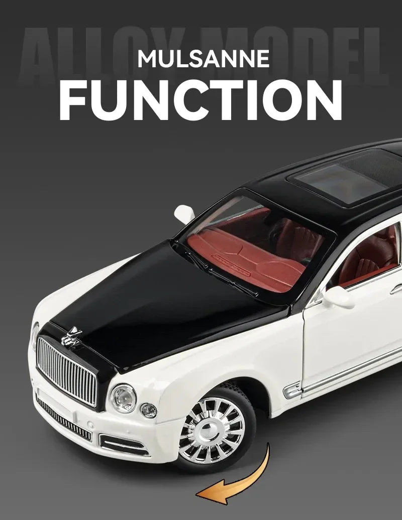Diecast 1:24 Scale Bentley Mulsanne Alloy Model Car Collection Vehicle Simulation Sound & Light Metal Toy Car Toy For Kids Gift