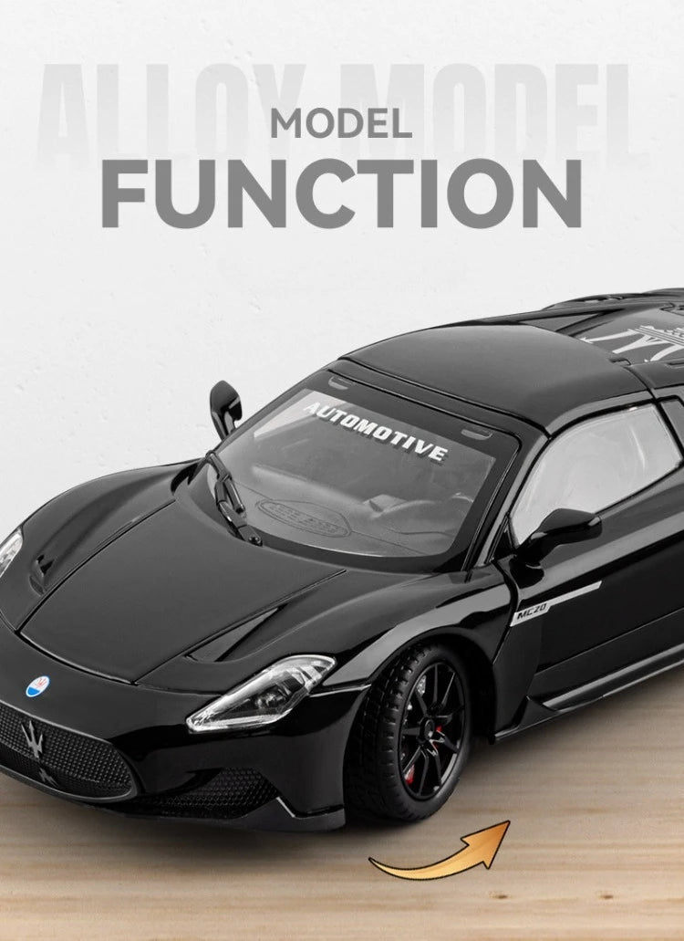 Diecast Alloy 1:24 Maser MC20 Convertible Supercar Model with Sound and Light Pull Back Children's Toy Vehicle Ornaments Gift