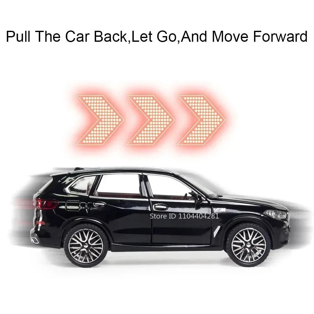 1:32 X5 M8 Alloy Models Toys Diecast Cars 6 Doors Opened with Sound Light Pull Back Rubber Tires Miniature Vehices Holiday Gifts
