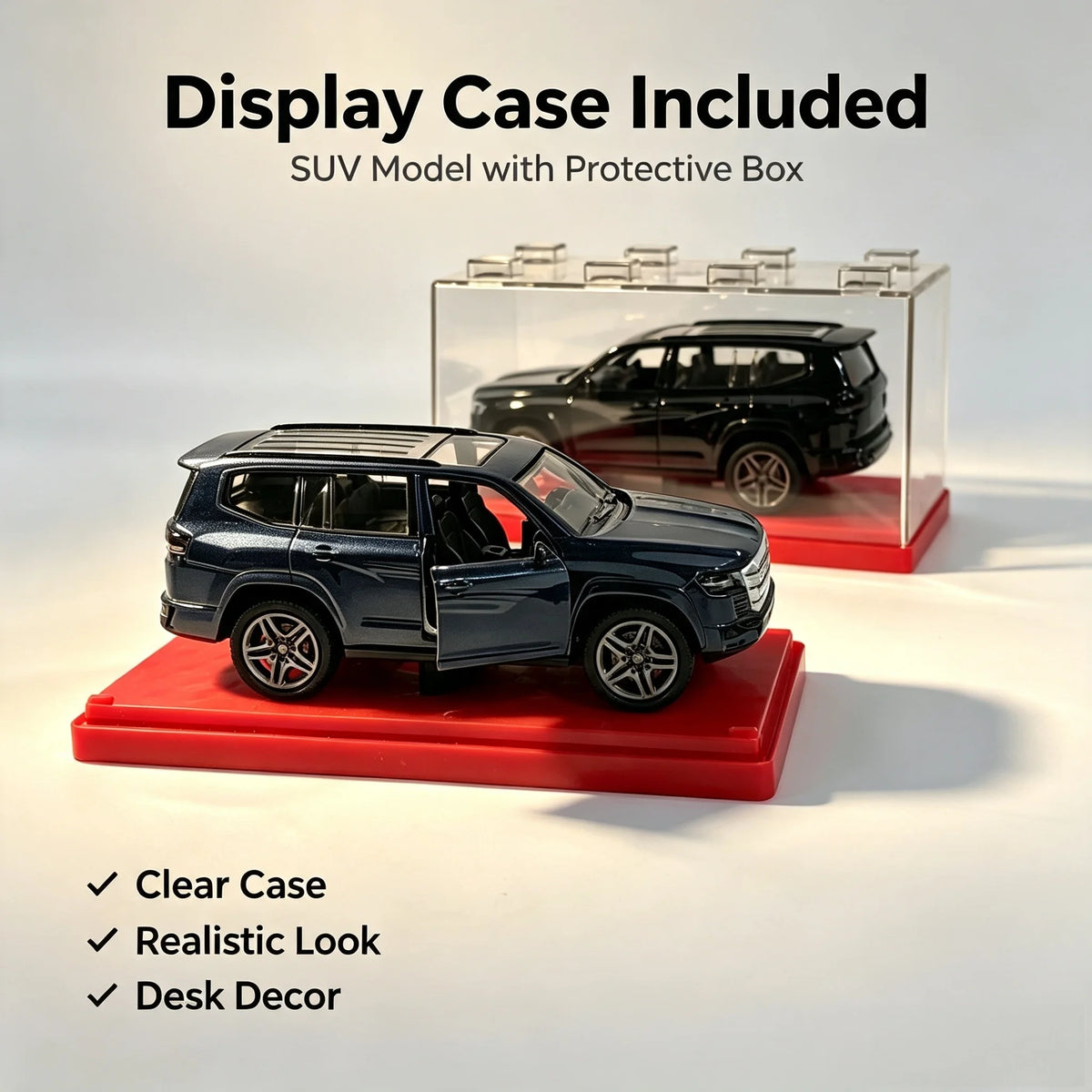 1:32 Die-cast Alloy SUV Model Car with Stackable Display Case, Openable Doors, Pull Back Action, Collectible Vehicle Toy