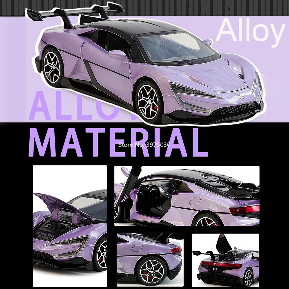 1:32 Alloy Diecast BYD YANGWANG U9 Toys Cars Miniature Model with Light Music Supercar 4 Doors Opened Vehicle Boys Perfect Gifts