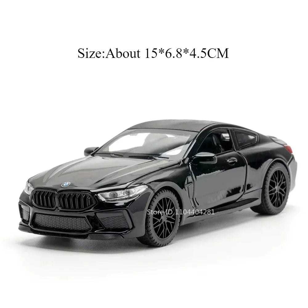 1:32 X5 M8 Alloy Models Toys Diecast Cars 6 Doors Opened with Sound Light Pull Back Rubber Tires Miniature Vehices Holiday Gifts
