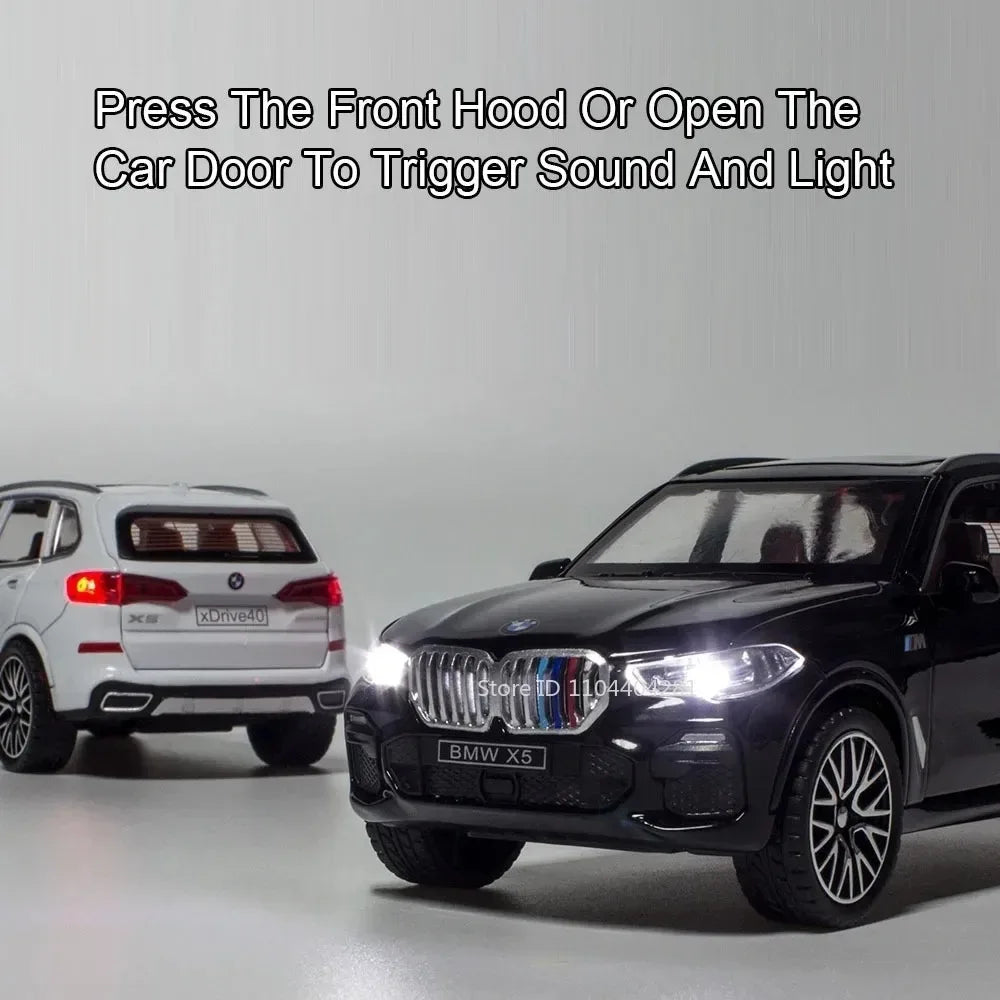1:32 X5 M8 Alloy Models Toys Diecast Cars 6 Doors Opened with Sound Light Pull Back Rubber Tires Miniature Vehices Holiday Gifts