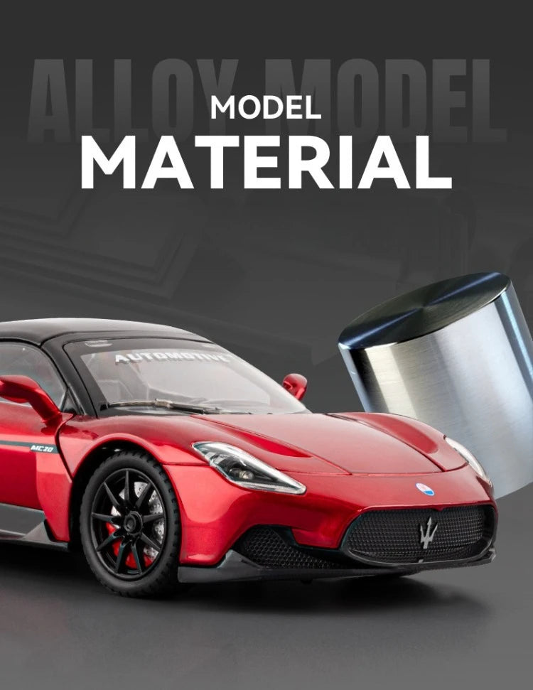 Diecast Alloy 1:24 Maser MC20 Convertible Supercar Model with Sound and Light Pull Back Children's Toy Vehicle Ornaments Gift
